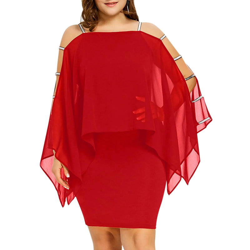 Elegant Off-Shoulder Lace Swing Dress – Plus Size-Red-XL-State of Style