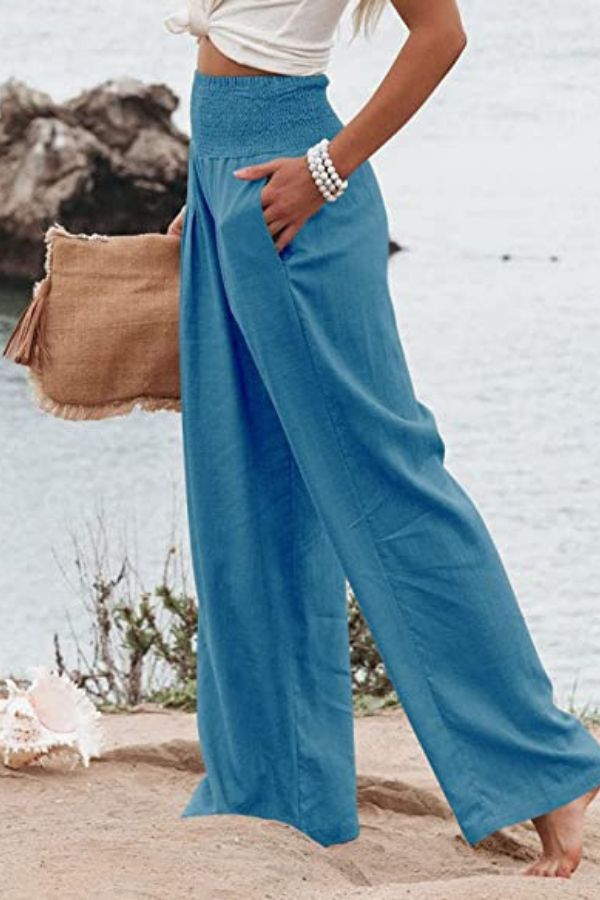 Elegant Palazzo Pants with Boho Flair – Yasmin-Blue-S-State of Style