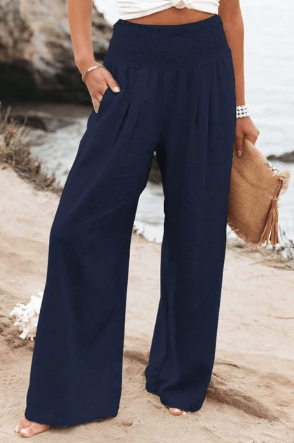 Elegant Palazzo Pants with Boho Flair – Yasmin-Dark blue-S-State of Style
