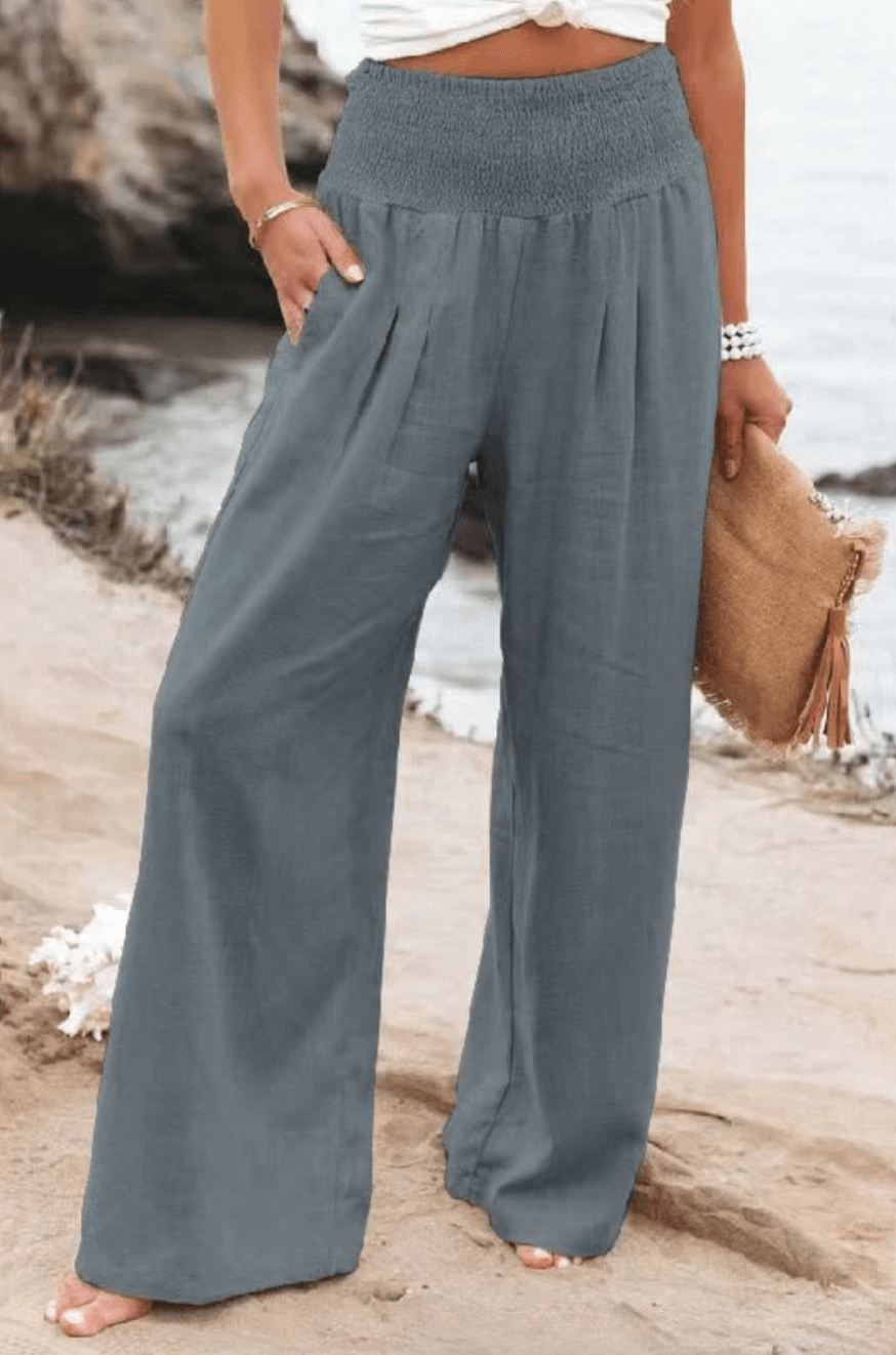 Elegant Palazzo Pants with Boho Flair – Yasmin-Gray-S-State of Style