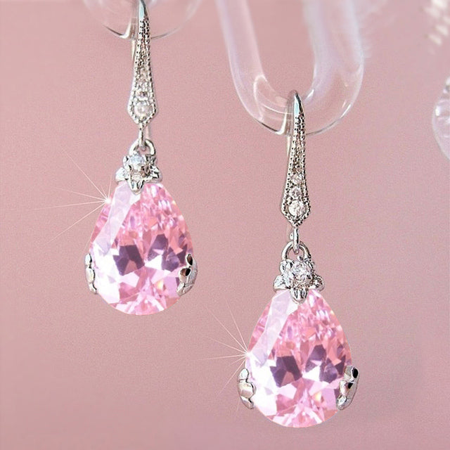 Elegant Pear-Shaped Drop Earrings | Timeless Design for Every Occasion-Crystal Pink-White-State of Style