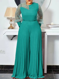 Elegant Pleated Jumpsuit for Plus Sizes-Green-XL-State of Style