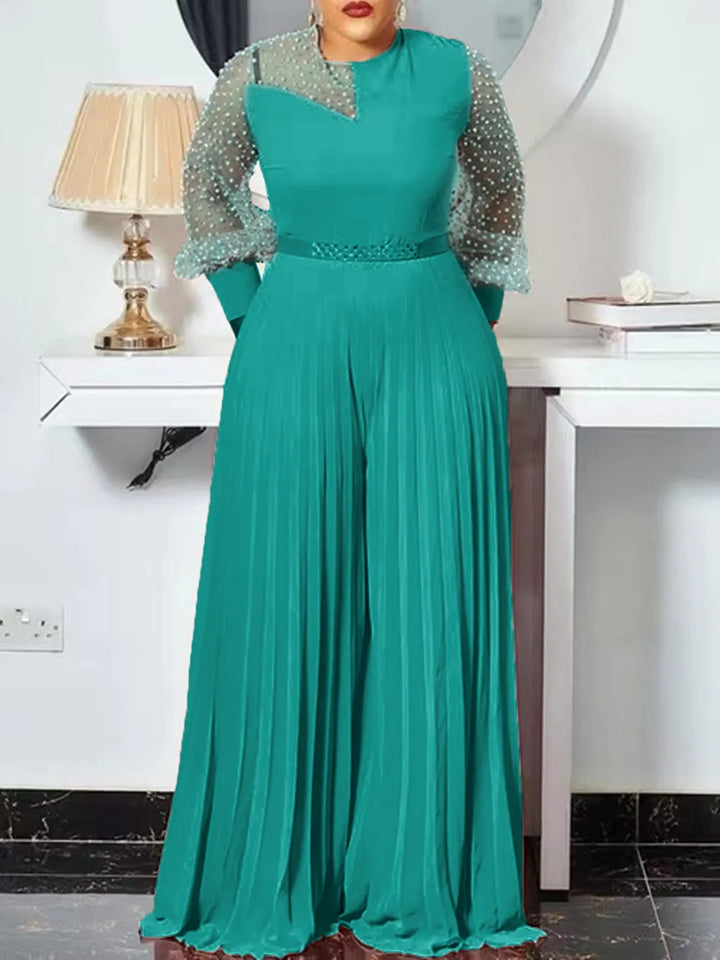 Elegant Pleated Jumpsuit for Plus Sizes-Green-XL-State of Style