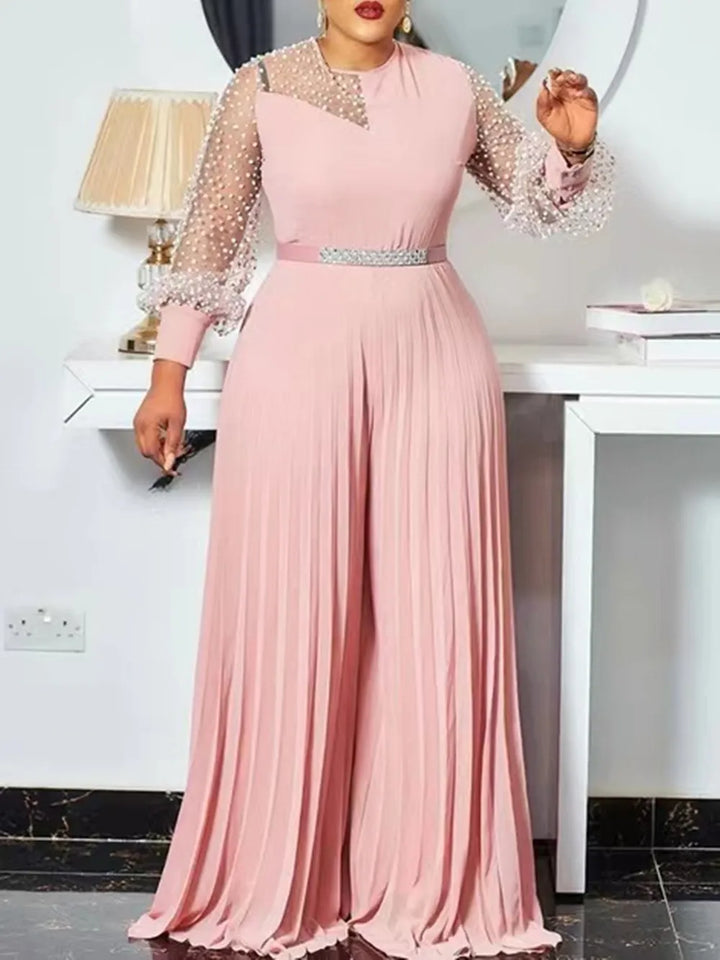 Elegant Pleated Jumpsuit for Plus Sizes-Pink-XL-State of Style