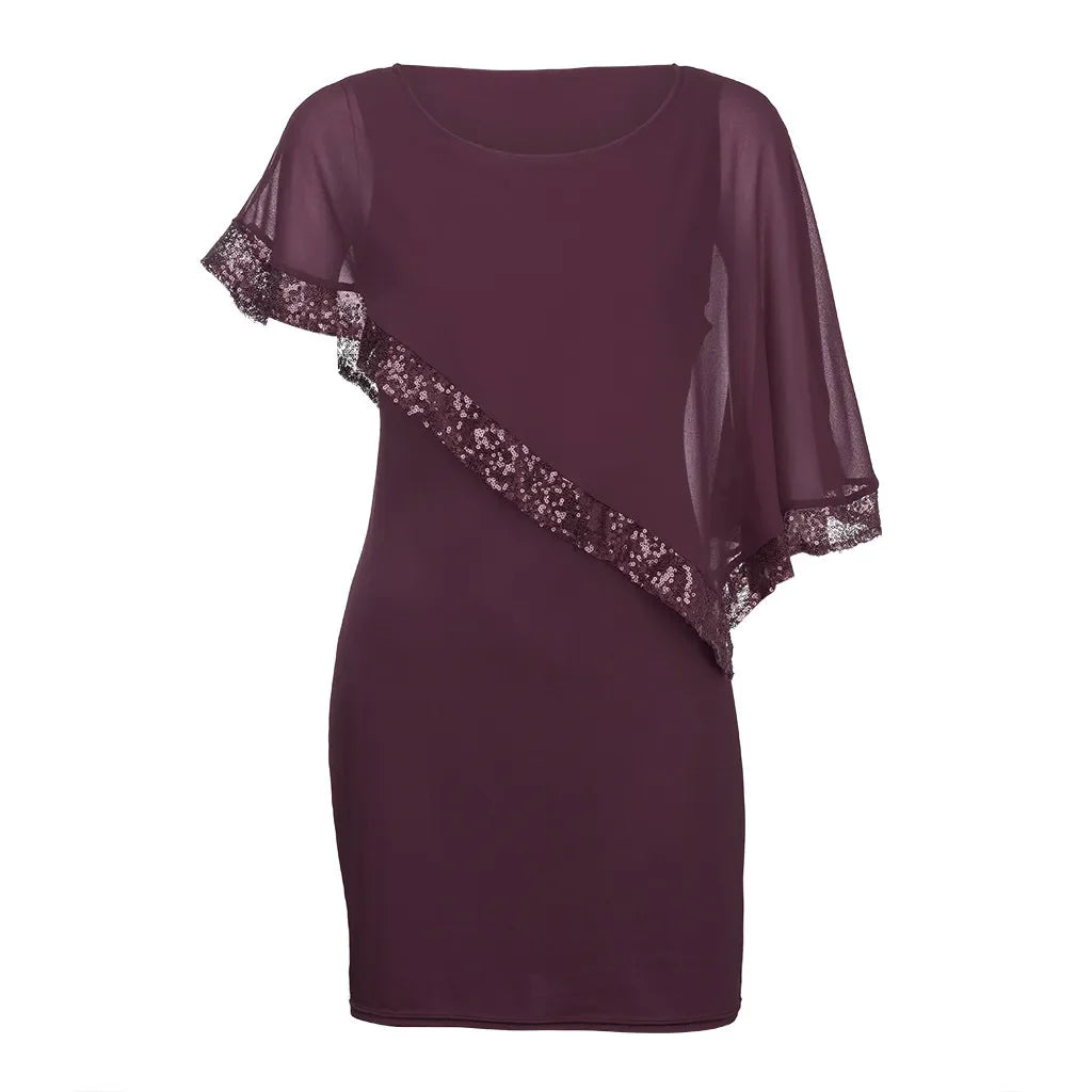 Elegant Plus-Size Dress with Split Skirt-Blue-M-State of Style