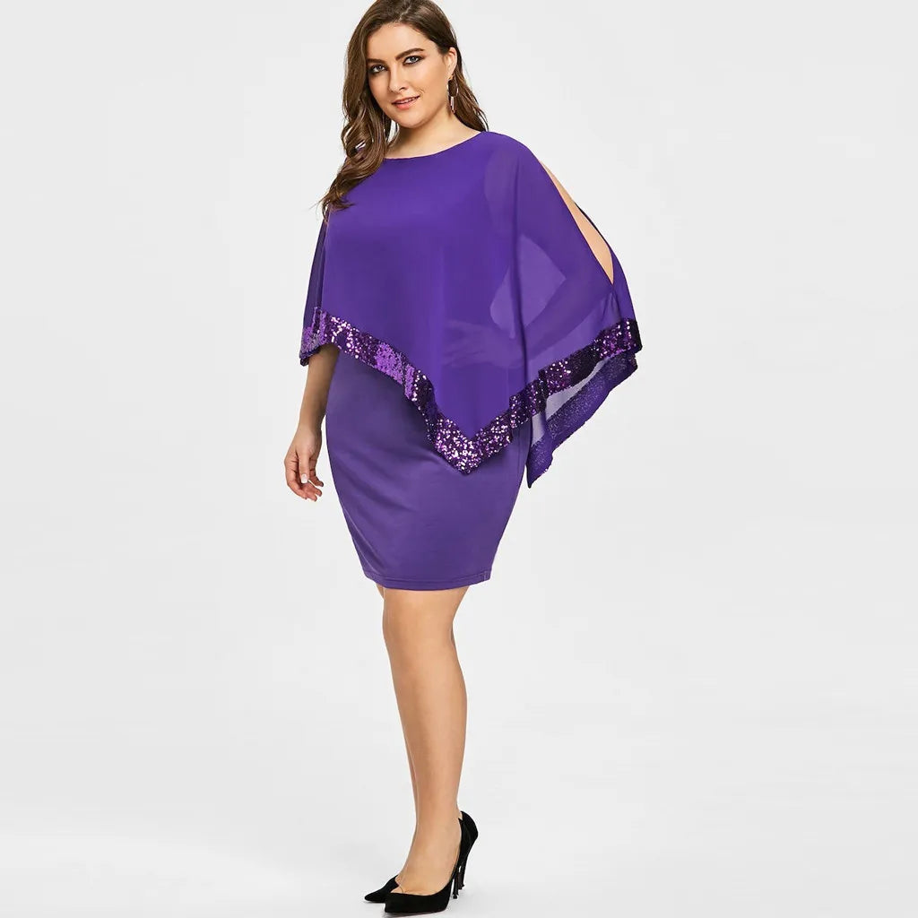 Elegant Plus-Size Dress with Split Skirt-Blue-M-State of Style