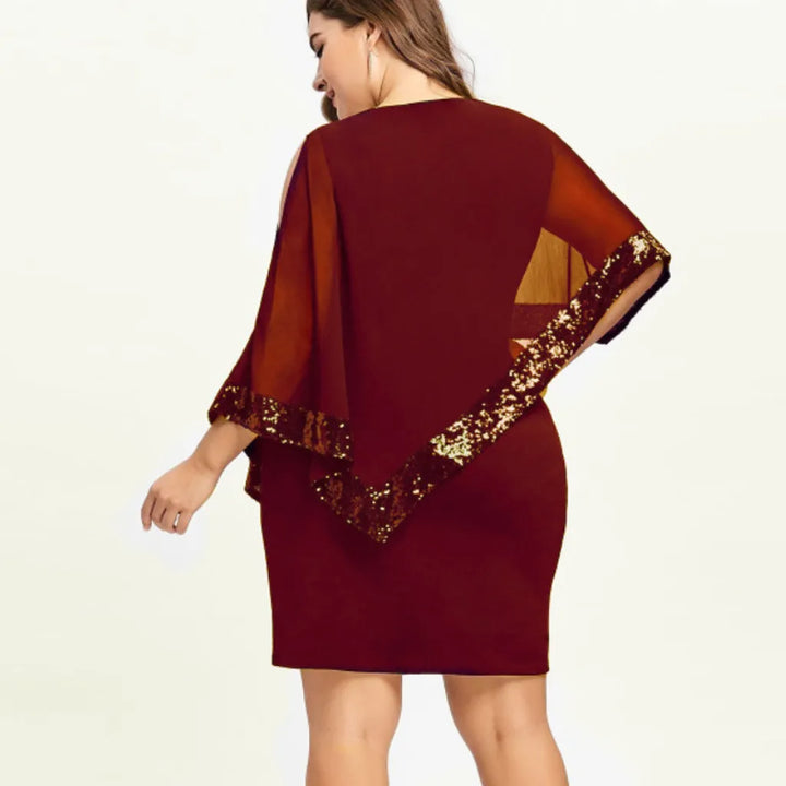 Elegant Plus-Size Dress with Split Skirt-Blue-M-State of Style