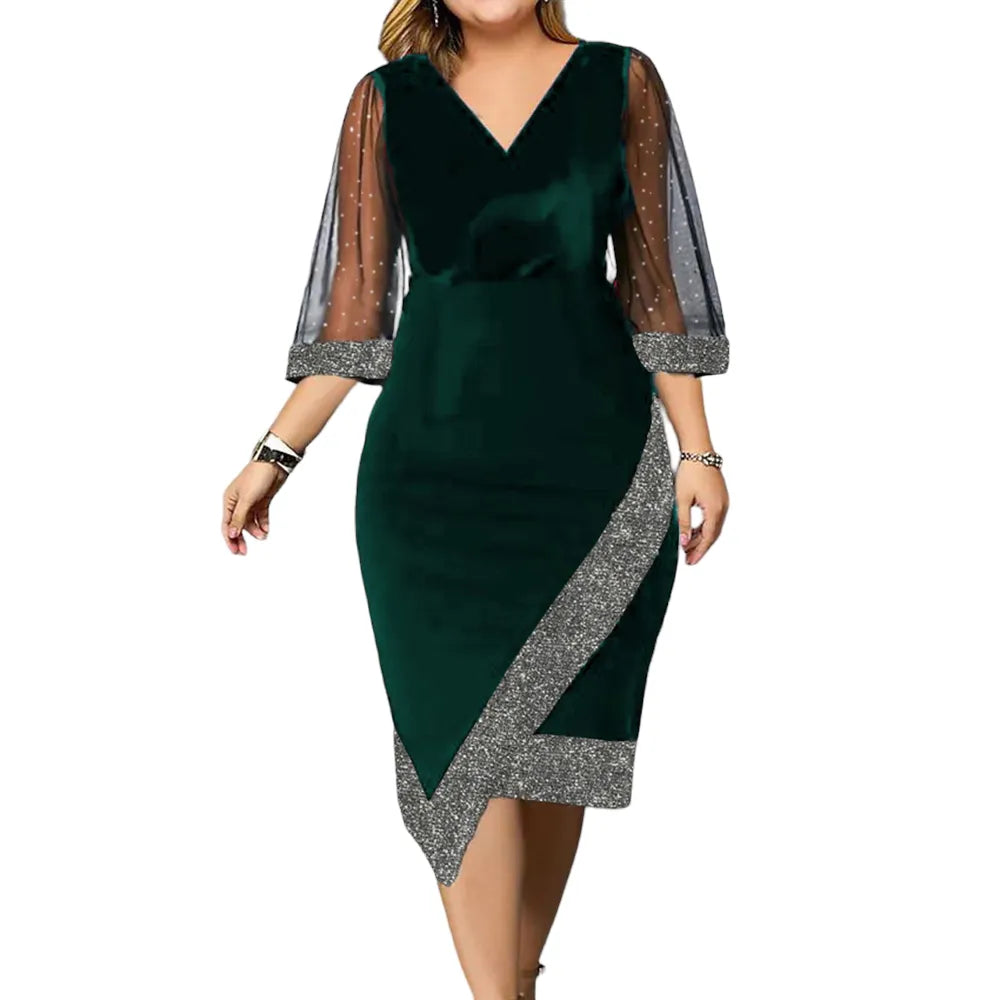 Elegant Plus-Size Party Dress-Green-L-State of Style