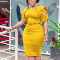 Elegant Plus Size Short Puff Sleeve Dress-Green-S-State of Style