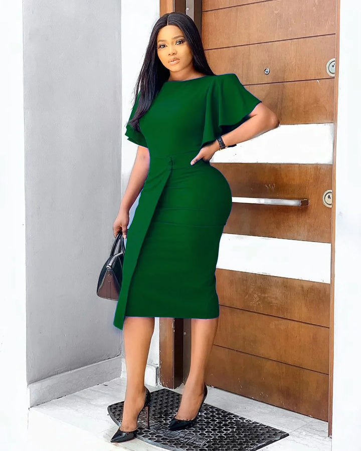 Elegant Plus Size Split Skirt Dress-Dark Green-S-State of Style