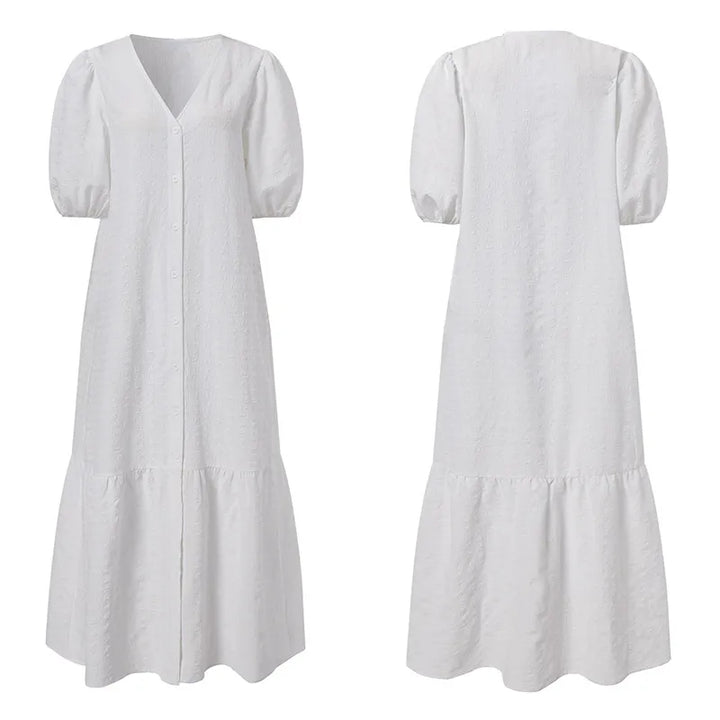 Elegant Plus Size V-Neck Maxi Dress-Blue-L-State of Style