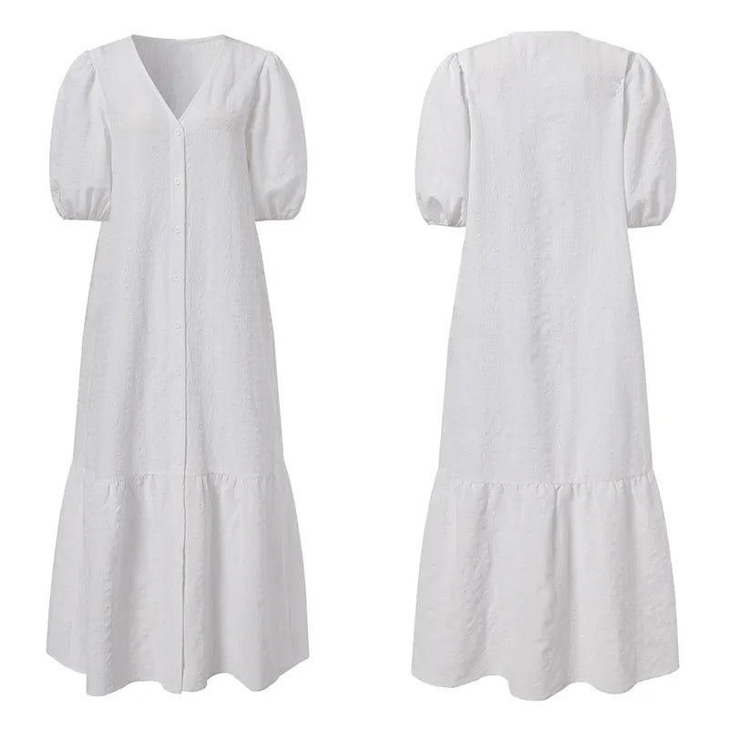 Elegant Plus Size V-Neck Maxi Dress-Blue-L-State of Style