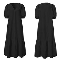 Elegant Plus Size V-Neck Maxi Dress-Blue-L-State of Style