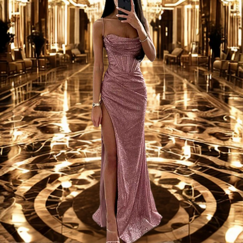 Elegant satin evening dress with sweetheart neckline – Aurora-Pink-S-State of Style