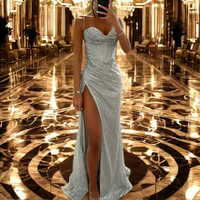 Elegant satin evening dress with sweetheart neckline – Aurora-Silver-S-State of Style