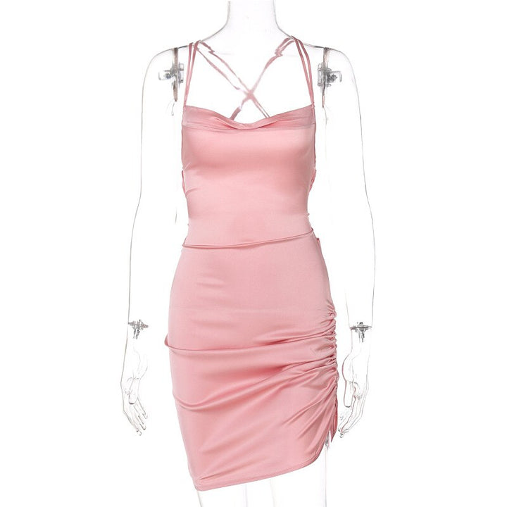 Elegant Satin Mini Dress-Pink-S-State of Style