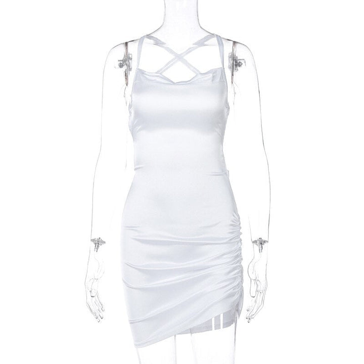 Elegant Satin Mini Dress-White-S-State of Style