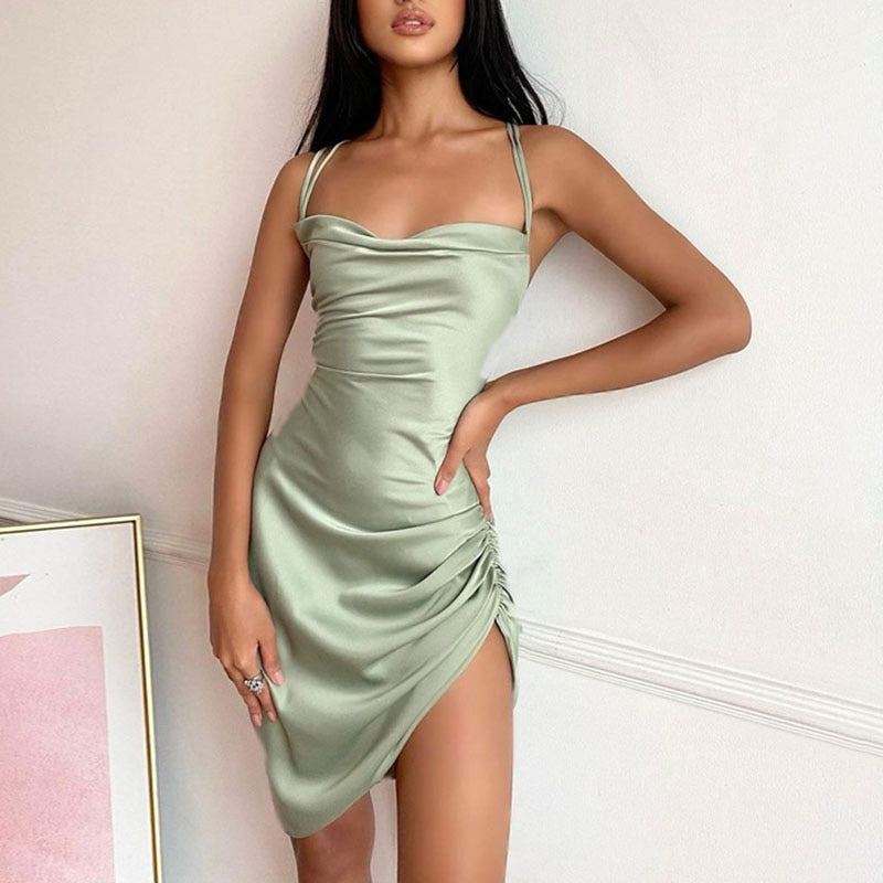 Elegant Satin Mini Dress-White-S-State of Style