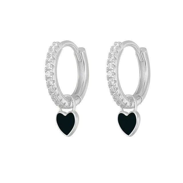 Elegant Silver Hoop Earrings - Women's Fashion Jewellery-Silver Black-State of Style
