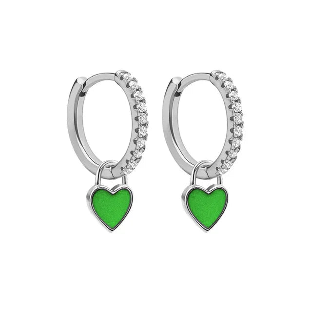 Elegant Silver Hoop Earrings - Women's Fashion Jewellery-Silver Green-State of Style