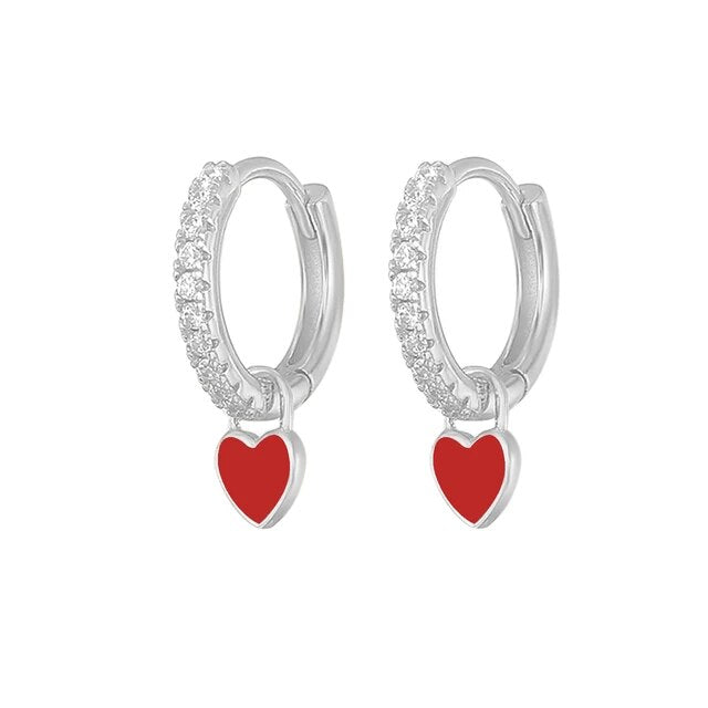 Elegant Silver Hoop Earrings - Women's Fashion Jewellery-Silver Red-State of Style