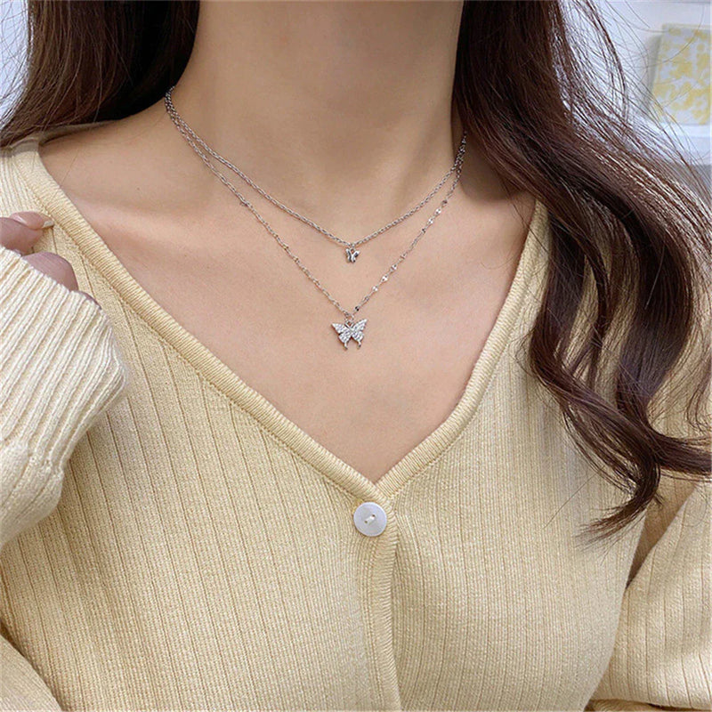 Elegant Silver Necklace Set with Shimmering Butterfly | Sophisticated Jewellery-State of Style