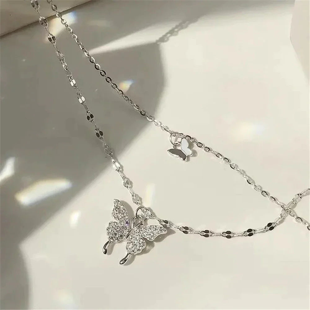 Elegant Silver Necklace Set with Shimmering Butterfly | Sophisticated Jewellery-State of Style