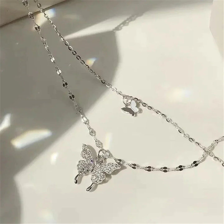 Elegant Silver Necklace Set with Shimmering Butterfly | Sophisticated Jewellery-State of Style