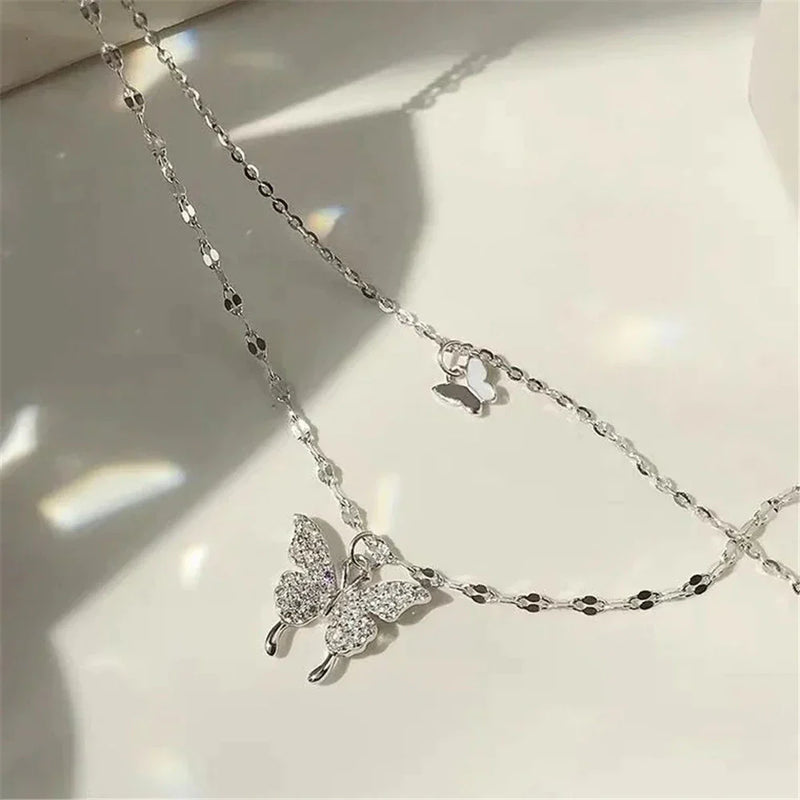 Elegant Silver Necklace Set with Shimmering Butterfly | Sophisticated Jewellery-State of Style
