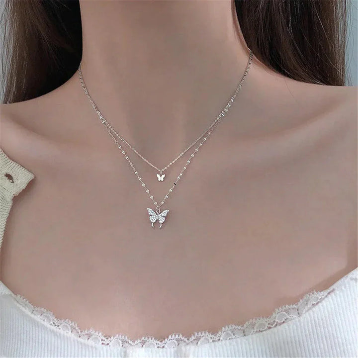Elegant Silver Necklace Set with Shimmering Butterfly | Sophisticated Jewellery-State of Style