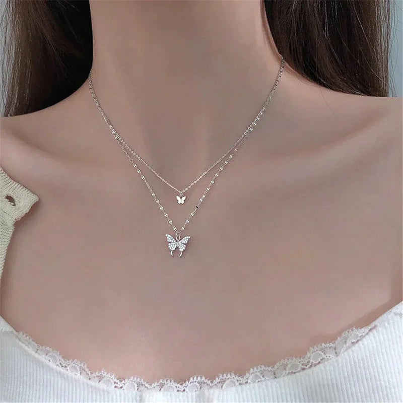 Elegant Silver Necklace Set with Shimmering Butterfly | Sophisticated Jewellery-State of Style
