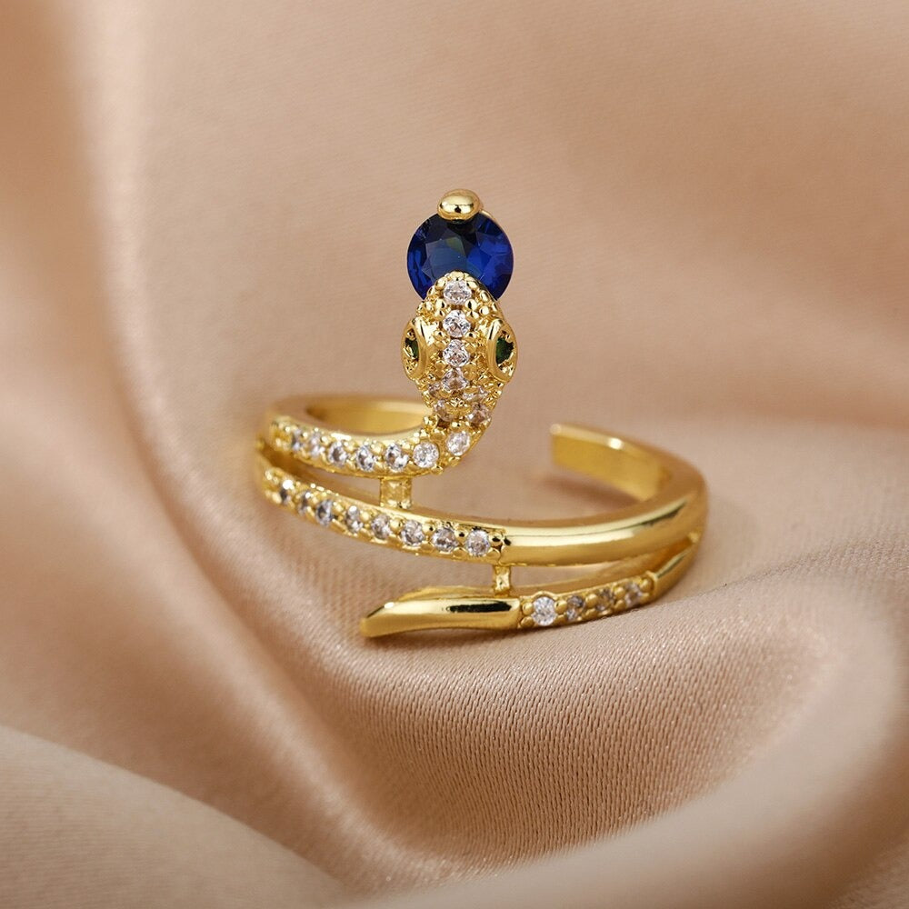 Elegant Snake Ring for Women | Statement Jewellery-Blue-State of Style