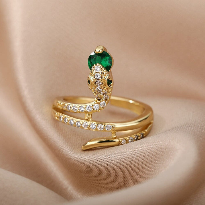 Elegant Snake Ring for Women | Statement Jewellery-Green-State of Style