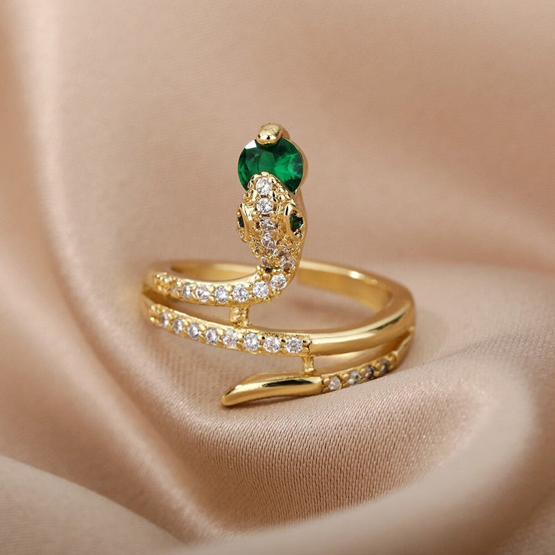 Elegant Snake Ring for Women | Statement Jewellery-Green-State of Style