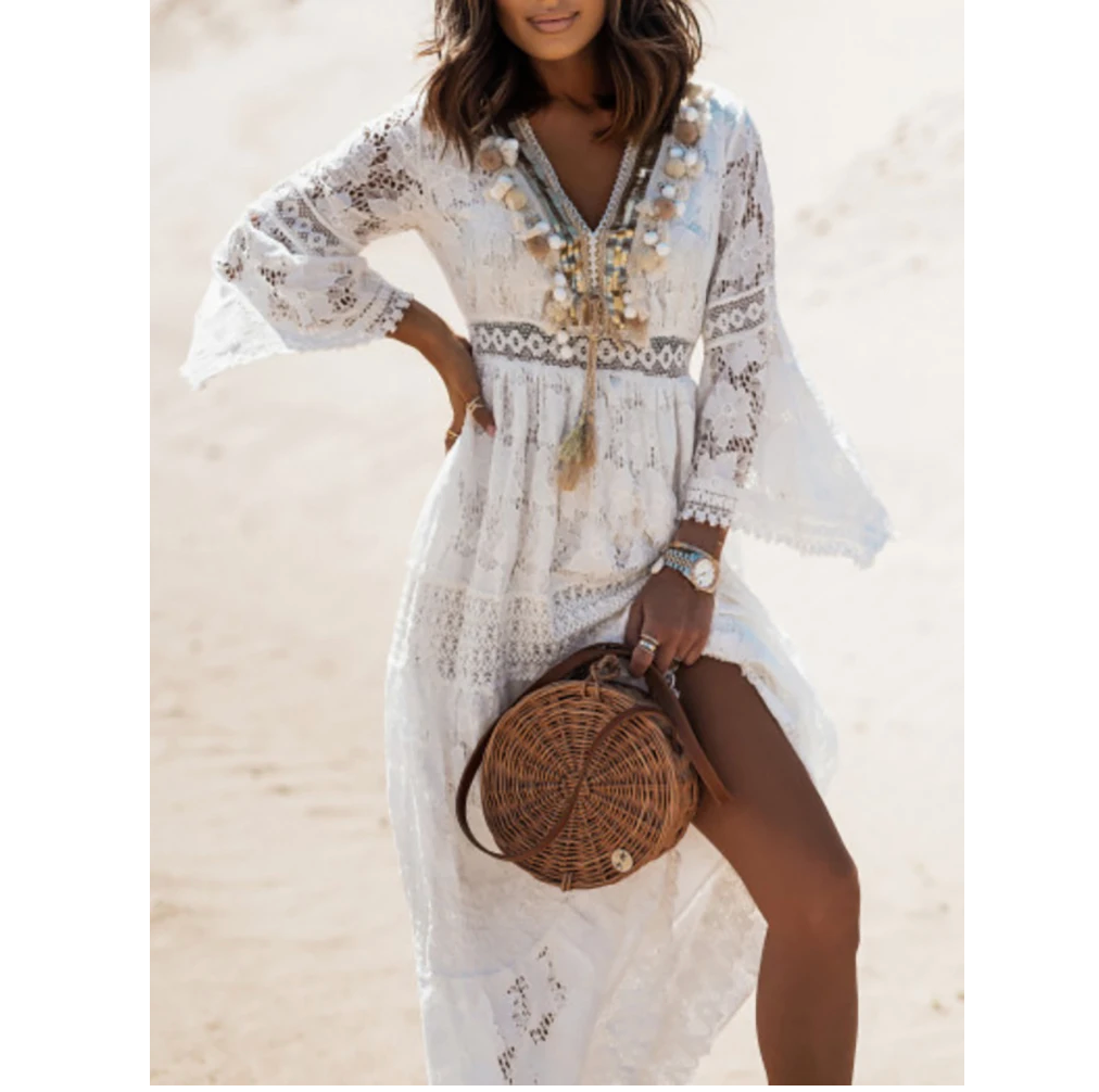 Elegant Summer Dress | Stylish & Comfortable-Long Sleeve White-S-State of Style