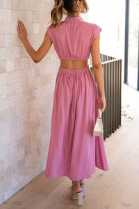 Elegant summer midi dress with roll neck and waist cut-out – Avelina-Black-S-State of Style