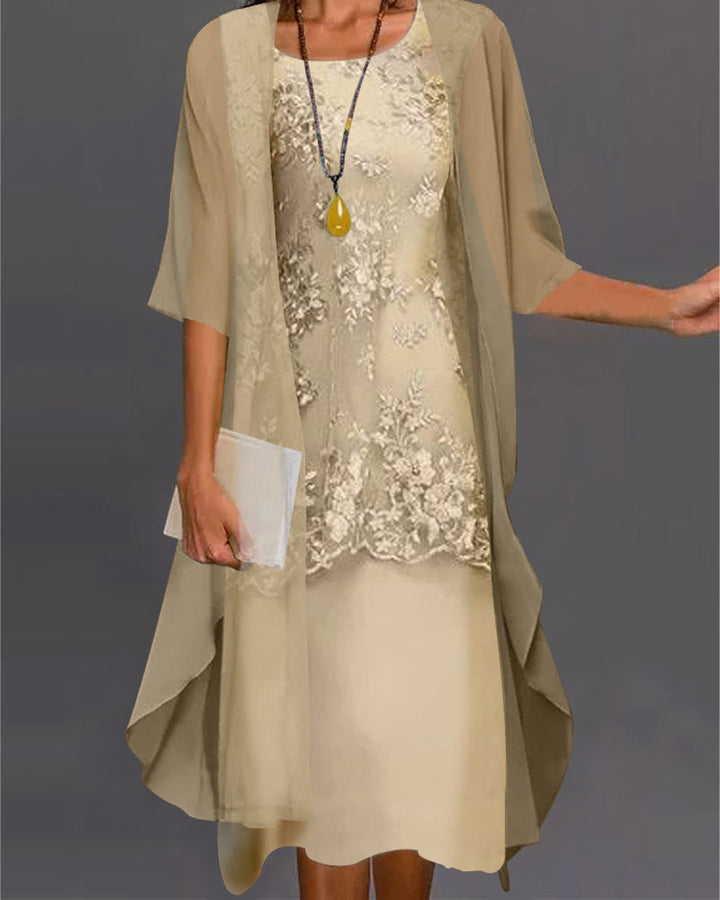 Elegant Two-Piece Chiffon Dress – Viviana-Yellow-S-State of Style