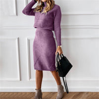 Elegant Two-Piece Set | Turtleneck Top & Pencil Skirt-Purple-S-State of Style