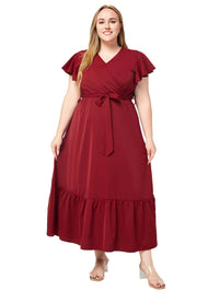 Elegant V-Neck Plus Size Summer Dress-Red-2XL-State of Style