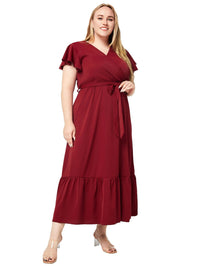 Elegant V-Neck Plus Size Summer Dress-Red-2XL-State of Style