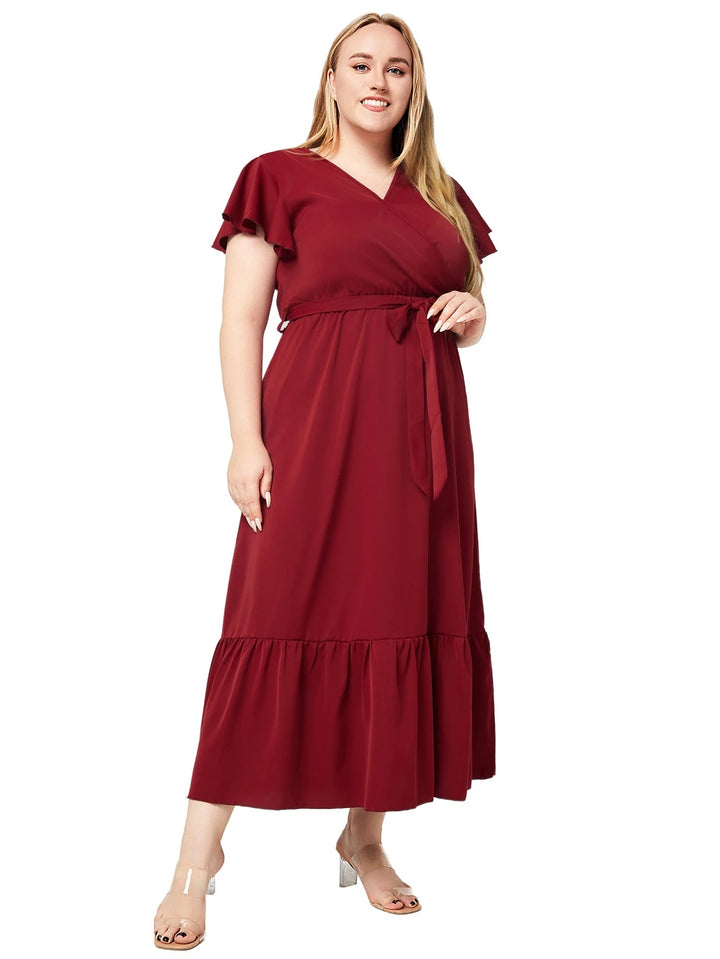 Elegant V-Neck Plus Size Summer Dress-Red-2XL-State of Style