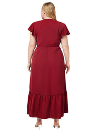 Elegant V-Neck Plus Size Summer Dress-Red-2XL-State of Style