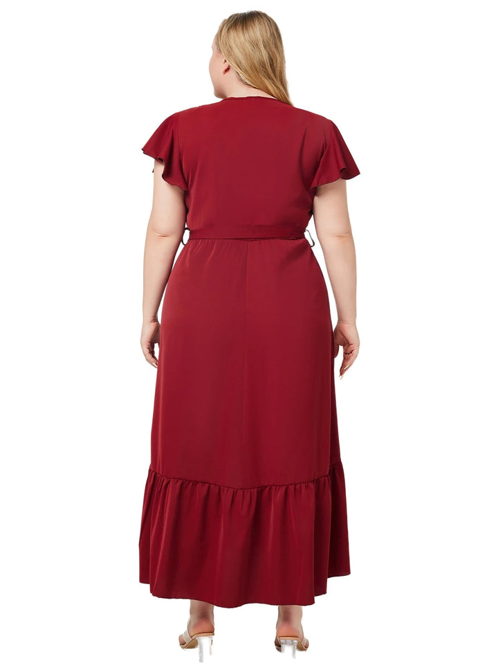 Elegant V-Neck Plus Size Summer Dress-Red-2XL-State of Style