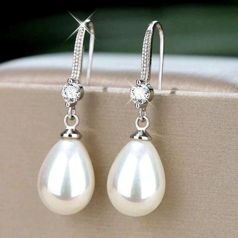 Elegant White Oval Pearl Earrings-State of Style