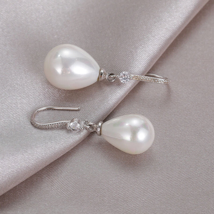 Elegant White Oval Pearl Earrings-State of Style