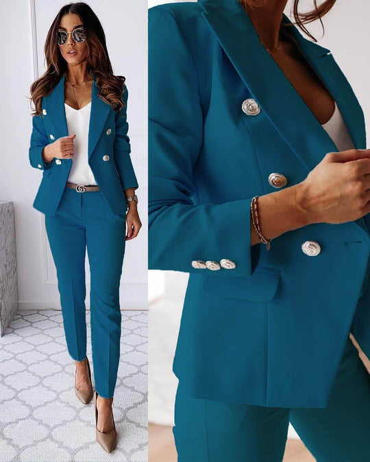 Elegant Women's Autumn Winter Set | Noble Design Jewellery-Blue Petroleum-S-State of Style