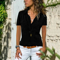 Elegant women's blouse with short sleeves – Mira-Black-S-State of Style