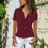 Elegant women's blouse with short sleeves – Mira-Red-S-State of Style
