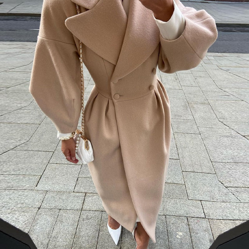 Elegant Women's Double-Breasted Wool Coat | Long Sleeves | Warm & Stylish-Light Brown-S-State of Style