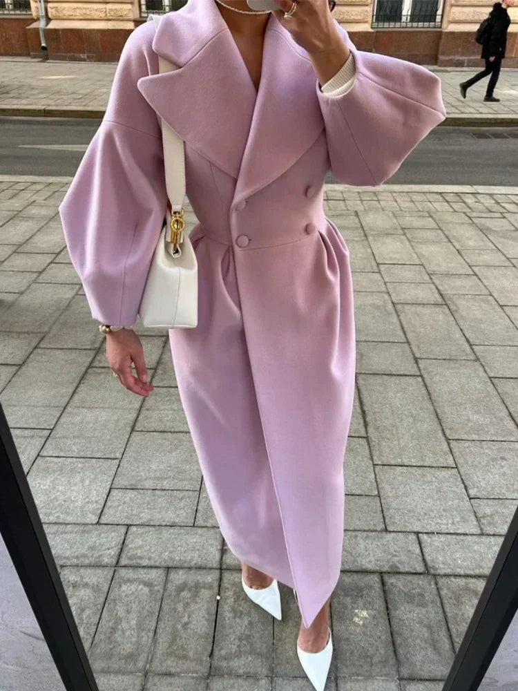 Elegant Women's Double-Breasted Wool Coat | Long Sleeves | Warm & Stylish-Purple-S-State of Style